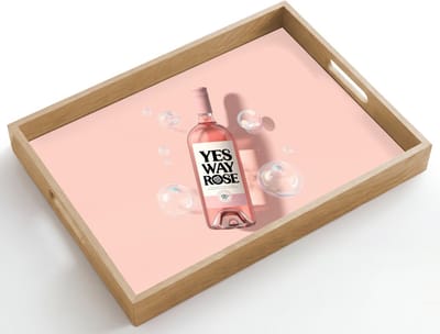 Dienblad hout 50x35 cm - Schootdienblad - Bubbels - Rosé - Roze - Borrelplank rechthoek - Plateau dienbladen