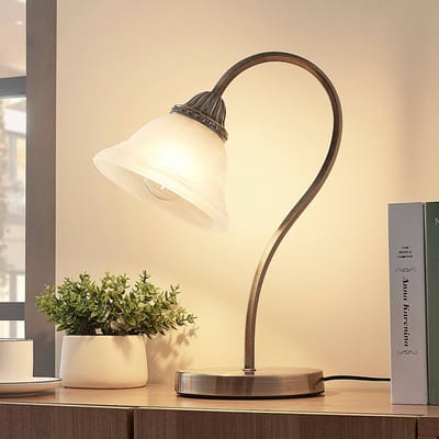 Lindby - LED tafellamp - 1licht - Glas, metaal - H: 42 cm - E27 - wit albast, antiek messing