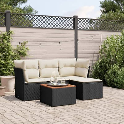 vidaXL - 5-delige - Loungeset - met - kussens - poly - rattan - zwart