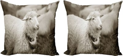 ABAKUHAUS Decoratieve kussenhoes met schapenmotief, 2 stuks, pluizige wollige schap 40x40 cm, donkerbruin wit grijs