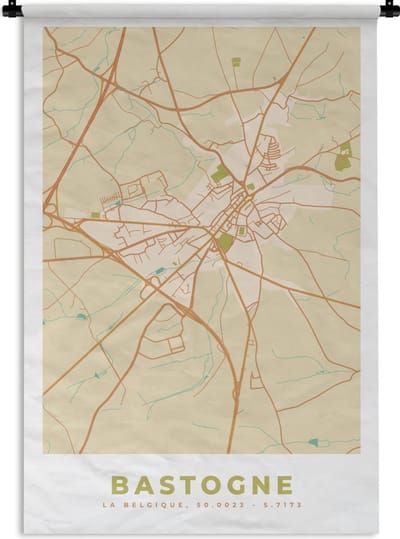 Wandkleed - Wanddoek - Stadskaart - Kaart - Bastenaken - Vintage - Plattegrond - 120x180 cm - Wandtapijt