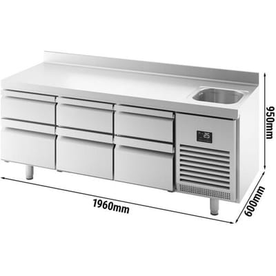 GGM Gastro Kühltisch Premium PLUS - 1960x600mm - mit 1 Becken, 6 Schubladen - Aufkantung