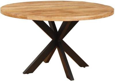 Sfeerwonen Enzo - Eettafel Rond - 130 cm - Mangohout Naturel - Rechte Rand Afwerking - Stalen Matrix Onderstel
