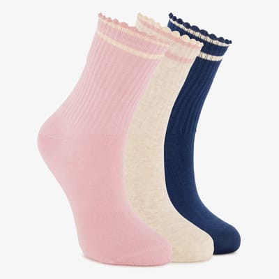 3 paar kinder sokken met hartjes roze beige blauw - Maat 23/26