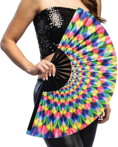 Boland - Waaier Rave rush XL Multi - Volwassenen - Unisex - Niet van toepassing - Opvouwbaar - UV blacklight - Zomer accessoire