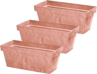 3x stuks beton-look plantenbakken/bloembakken kunststof 39 x 18 x 16 cm terra cotta voor binnen/buiten