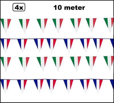 4x Vlaggenlijn landen set Italie / Frankrijk 10 meter - Sport Frans Italiaans feest voetbal party