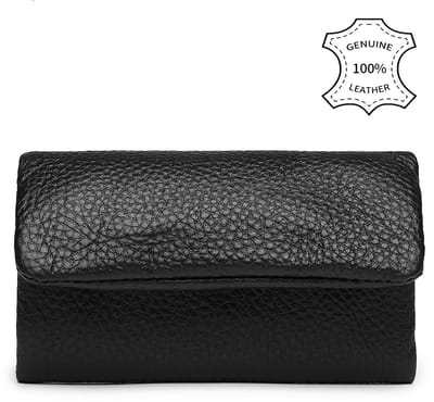 Bagwise® - Sleutelhanger van echt leer, Unisex - Portemonnee voor Dames en Heren, inclusief 6 Sleutelhaken en ritsvak, Zwart
