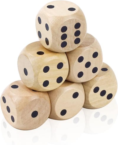 Houten Dobbelstenen Set van 6 - 3 cm Natuurlijke D6 Würfels voor Tafelspellen en Wiskunde