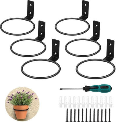 MTTProducts - Flower Pot Holder - Wandpot - Decoratieve plantenhouder - Zwart - Verticaal - 6 stuks - Geschikt voor balkon en tuin