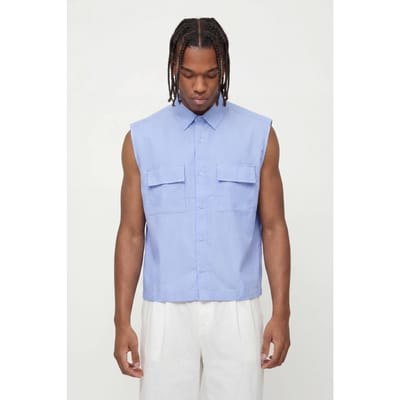 Oversized Boxy Gestreept Mouwloos Shirt | Blue | Size XS