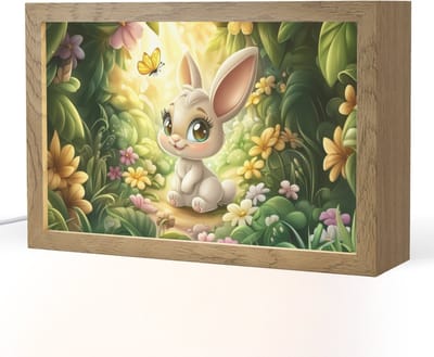 Nachtlampje 30x20 cm - Kinder lampje - Konijn - Bos - Vlinders - Cartoon - Tafellamp kinderkamer - Slaapkamer lamp - Bedlamp kinderen - Kinderlampje stopcontact - Wandlamp babykamer - Nachtlampjes