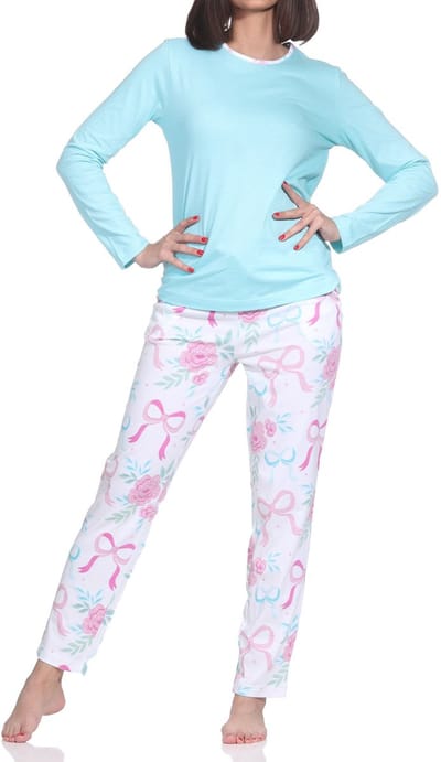 Normann dames lange pyjama in een stijlvolle look met strikken als motief