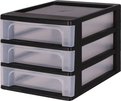 IRIS Organizer Chest ladesysteem A4 - 3 kleine lades - 3 x 4L - Kunststof - Zwart/transparant