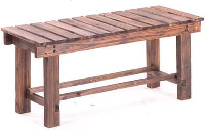 Houten Buitenbank - Terrasbank Tuinbank - Ontspannen Buiten - Rugloos Armloos Ontwerp - 90cm Breed - Verkoolde Kleur