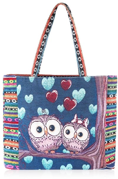 Dailygoods - Oyachic Canvas Uil Tote Bag Esthetische Gehaakte Hobo Handtassen Winkelen Schoudertas met Zip Interieur Pocket Geborduurd Herbruikbaar voor Vrouwen Strand Boodschappen