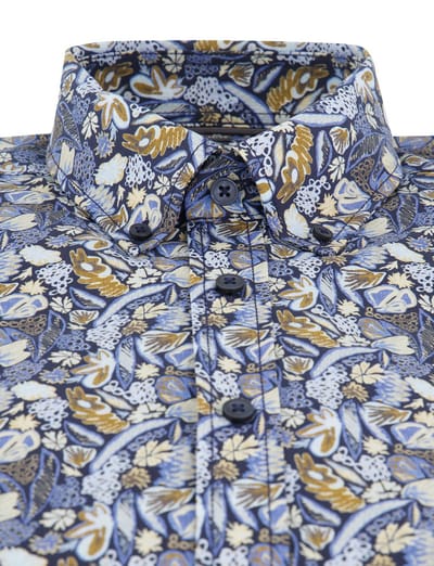 Casa Moda overhemd blauw geprint 100% katoen casual fit