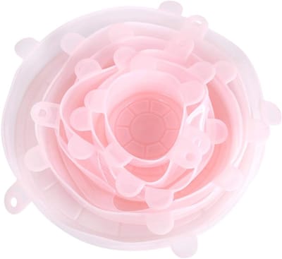 6 Stuks Siliconen Stretch Deksels Set, Herbruikbare Rekbare Containerhoezen met Antislipring voor Voedsel Fruitschalen Potten Kopjes Potten Gerechten (PINK)