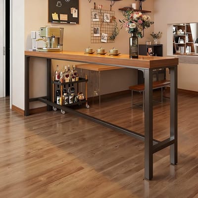 Massief houten bartafel - Hoge keukentafel - Ontbijten en borrelen - Versterkt frame - Smal profiel - Houtkleurig