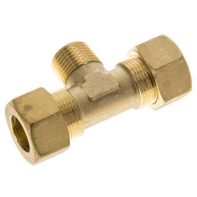 R 1/2'' Buitendraad x 18mm Messing T-stuk Knelfitting 67 Bar DIN EN 1254-2 - FL3T-MO-B-012R-18