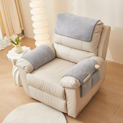 3 pièces/ensemble Lampe Peluche Fauteuil Inclinable Tapis de Canapé Couleur Unie Doux Fauteuil Dossier Accoudoir Serviette Canapé Simple Coussin Anti-Poussière avec Sacs de Rangement 1 Seat (3pcs ) gray