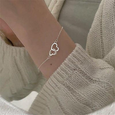 925 Sterling Zilver Verstelbare Dubbele Hart Bedel Armband voor Vrouwen Meisjes Feest Bruiloft Trendy Sieraden Accessoires Sl408 gray