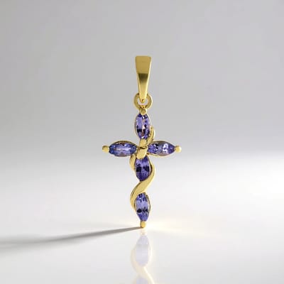 Cavill - Zilveren Hanger Geelverguld - 5 Marquise Tanzanieten 0,774 ct - 925 Sterling Zilver - Elegante Paarse Tanzaniet Sieraad