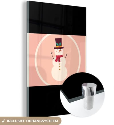 MuchoWow® Glasschilderij 120x180 cm - Schilderij acrylglas - Sneeuwpop - Quotes - Kerst - Merry christmas - Roze - Winter - Foto op glas - Schilderijen