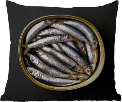 Buitenkussen Weerbestendig - Sardines - Vissen - Rond - Zwart - 50x50 cm