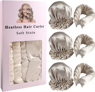Hittevrije Krulband van Satijn – 3-delige Curling Rod voor Krullen zonder Hitte – Overnight Haar Kruller - WIT