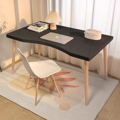 Bureau Rechthoek - Schrijftafel Studiebureau - Thuiswerken Kantoor - Ergonomisch Gebogen Rand - 80x50cm - Zwart