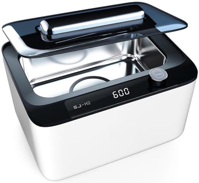 QORA® Brillenbad - Reinigingsapparaat - Ultrasone Bad - Unieke Ontgassingsmodus - met 6 Digitale Timers - Zwart/Wit - 21cm x 16cm x 14cm