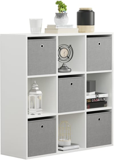 VDD – Vakkenkast incl. 5 opbergdozen – Wandkast – Vakkenkast Wit – Vakken Kast – Wandkastje – Wandkasten – Wandkasten Woonkamer – 9 Vakken – Wit