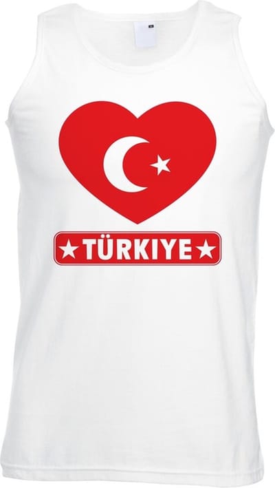 Turkije singlet shirt/ tanktop met Turkse vlag in hart wit heren S