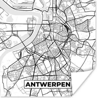 Poster België – Antwerpen – Stadskaart – Kaart – Zwart Wit – Plattegrond - 100x100 cm XXL