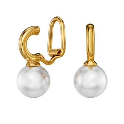 Traveller Clip Oorbellen - Oorclips Dames - Hangers - Goud - Parel - Ø 10 mm - Wit - Verguld - 20x10 mm - Oorhangers - 114299