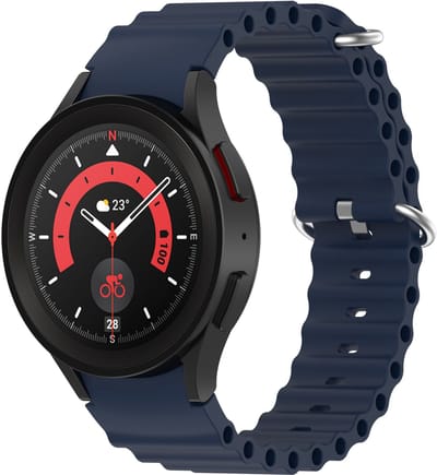 Stravo Ocean Silicone Replacement bandje - Naadloze Hoekverbinding - Donkerblauw - Vervangende Siliconen Horlogebandje 20mm voor Samsung Galaxy Watch 7 (40mm & 44mm), Galaxy Watch 6 (Classic), Galaxy Watch 5 (Pro), Galaxy Watch 4 (Classic)
