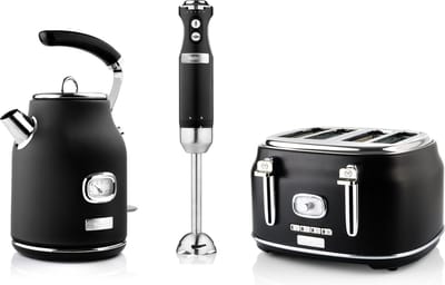 Westinghouse Retro 3-delige Set – Waterkoker 1,7L + Broodrooster 4 Sneden + Staafmixer– Zwart