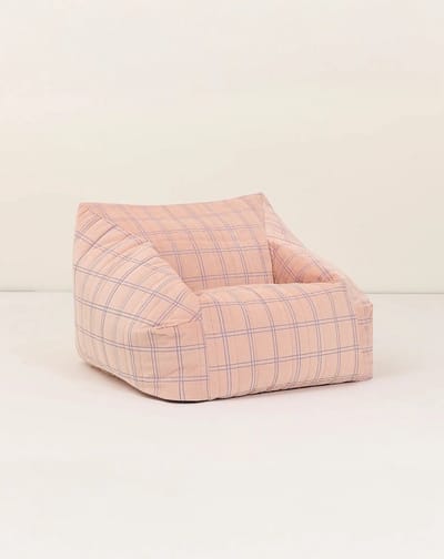 Nobodinoz Chelsea Velvet Kids Zitzak - 72x72x42cm - Pink Purple Windowpane