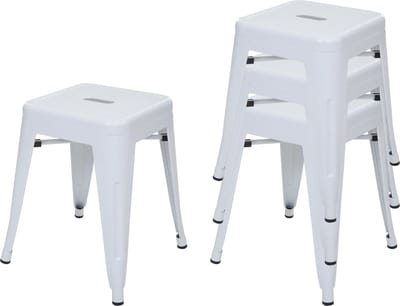 Set van 4 krukken MCW-A73, metalen kruk zitkruk, metalen industrieel ontwerp stapelbaar ~ wit