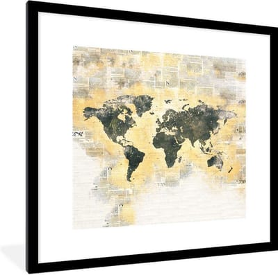 Fotolijst incl. Poster - Wereldkaart - Kleuren - Waterverf - 40x40 cm - Posterlijst