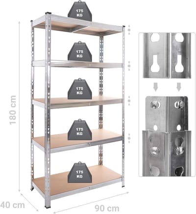 Opbergrek voor zware belasting met verstelbare planken - 180 x 90 x 40 cm