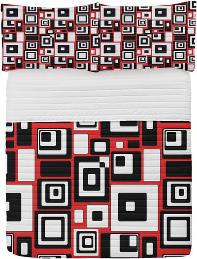 ABAKUHAUS Abstract Microfiber Bedspreiset, Zacht beddengoed met kussenslopen en quilt, 220 cm x 220 cm, Vermiljoen Zwart Wit