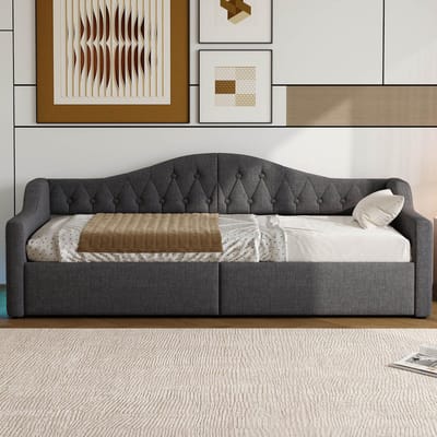 Daybed 90 x 200 met Opbergruimte en LED - Gestoffeerd Daybed / slaapbank - grijs - 200 kg draagkracht - lattenbodem - opbergruimte onder het bed
