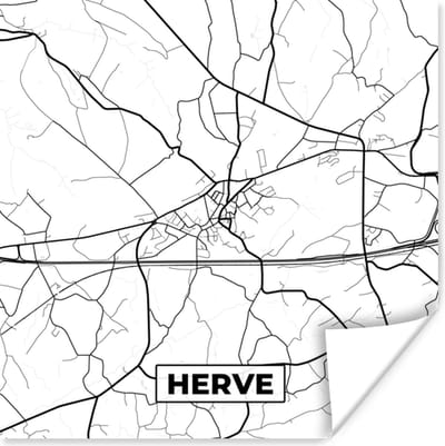 Poster Zwart Wit – België – Plattegrond – Stadskaart – Kaart – Herve - 100x100 cm XXL