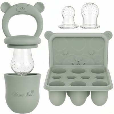 Broemba Fruitspeen & IJsblokjesvorm - Baby Speen met Bijtring - 100% Siliconen - 3 Speenmaten S/M/L - BPA-vrij - 4+ maanden - Groen