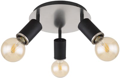 Plafondlamp drie spots plafondspot zwenkbare spot 3 vlammen zwart, metaal hout, 3x E27 stopcontacten, DxH 28x18 cm