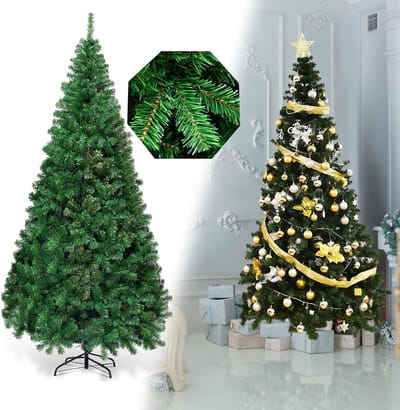 COSTWAY Kunstkerstboom 210 cm - Realistische Kunststof Kerstboom - met metalen standaard - pvc 950 takken - Groen