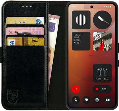 Rosso Element Geschikt voor Nothing Phone (3a) | Wallet Book Case | Portemonnee Hoesje | 3 Pasjes | Magneetsluiting | Stand Functie | Zwart