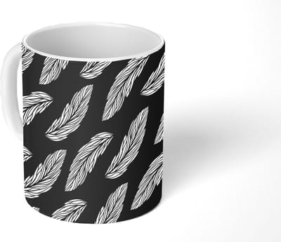 Mok - Koffiemok - Patroon - Veren - Zwart Wit - Mokken - 350 ML - Beker - Koffiemokken - Theemok